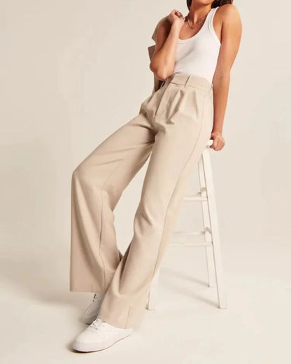 High-Waist Straight Trousers with Pockets