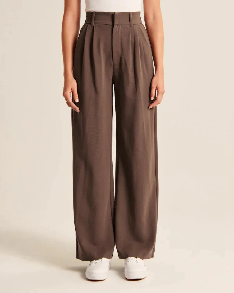 High-Waist Straight Trousers with Pockets