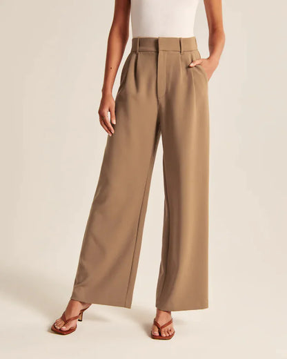 High-Waist Straight Trousers with Pockets