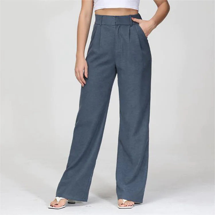 High-Waist Straight Trousers with Pockets