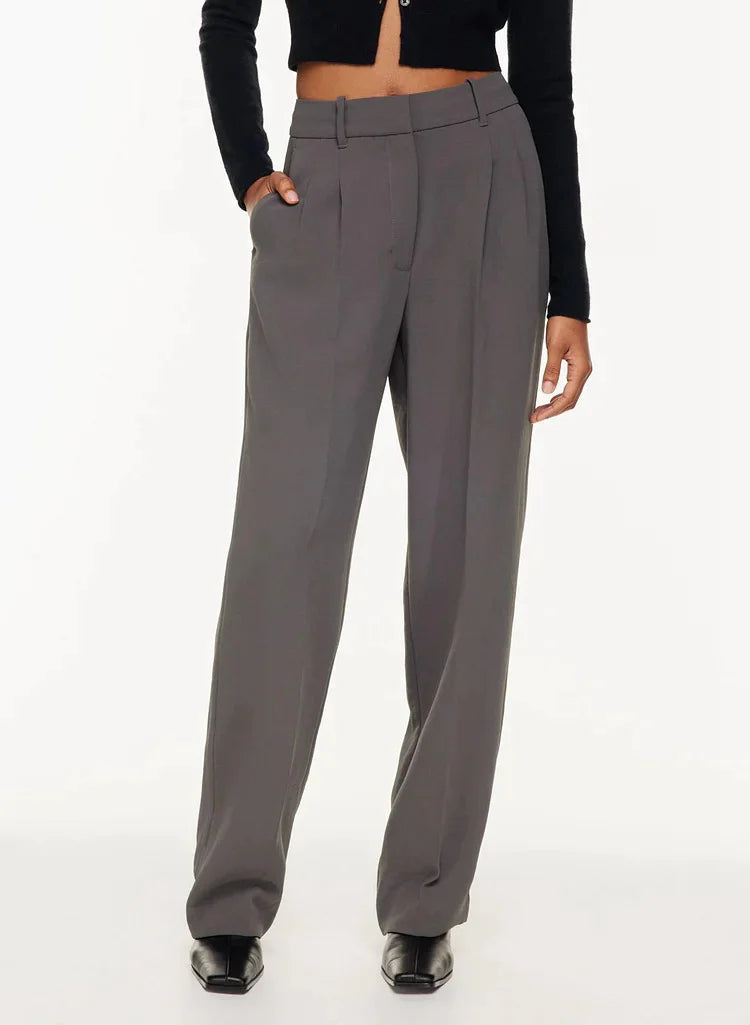 High-Waist Straight Trousers with Pockets